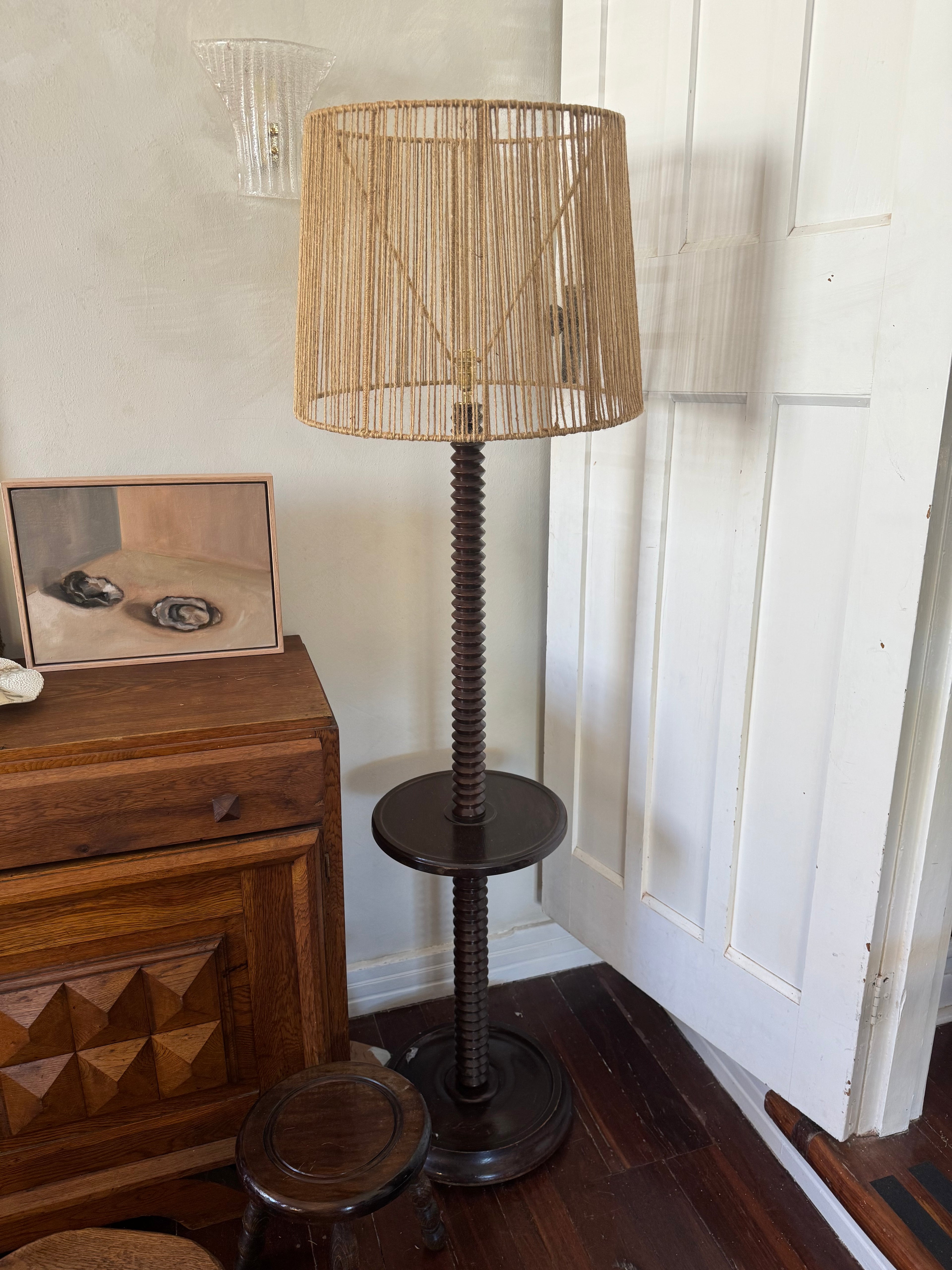Charles Dudouyt Oak Floor Lamp, France, 1930s