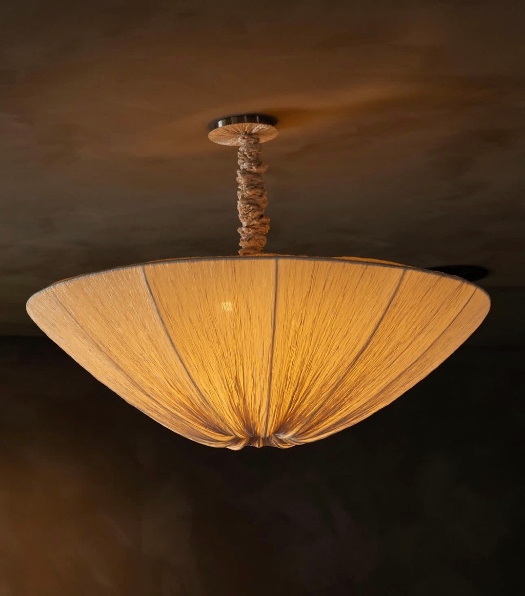 Plissé Pendant Light – Pleated Oyster Fabric, Adjustable Height