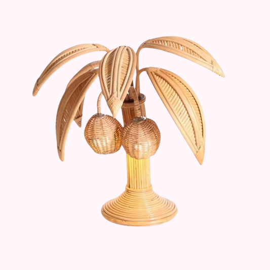 French Rattan Palm Tree Lamp