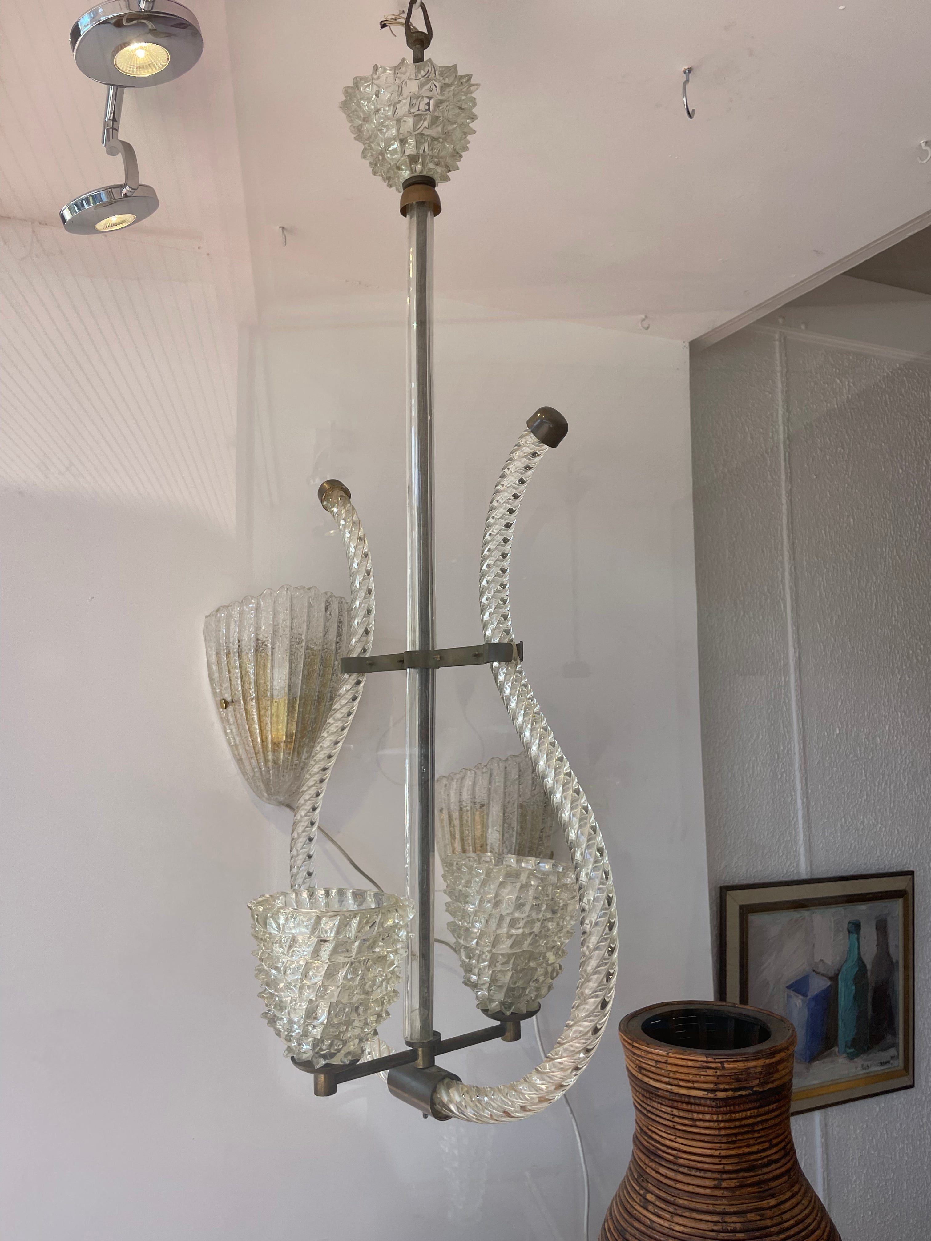 1940s Barovier & Toso Double Rostrato Murano Chandelier