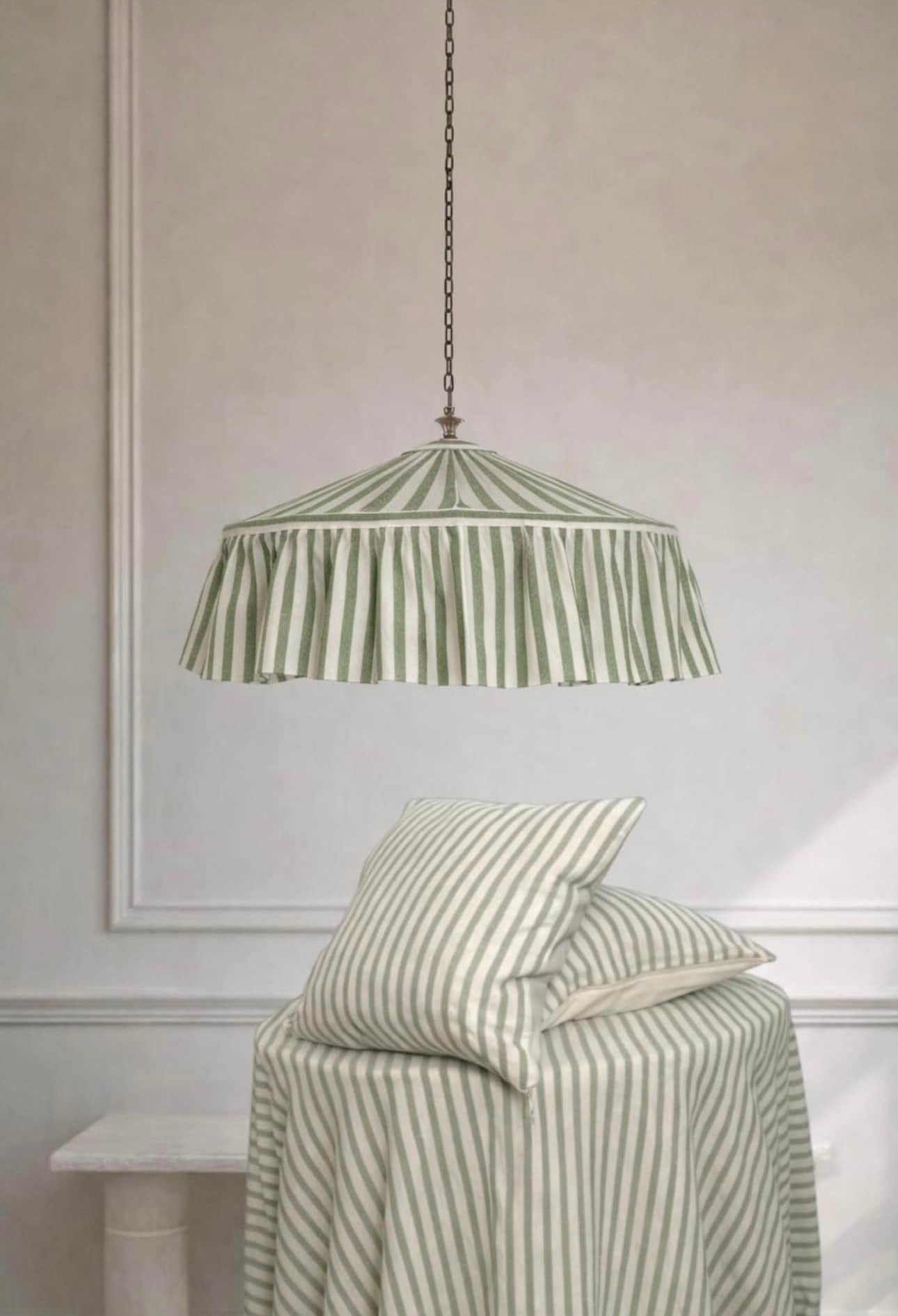 Ruffled Natural Linen Lampshade – Natural Stripe