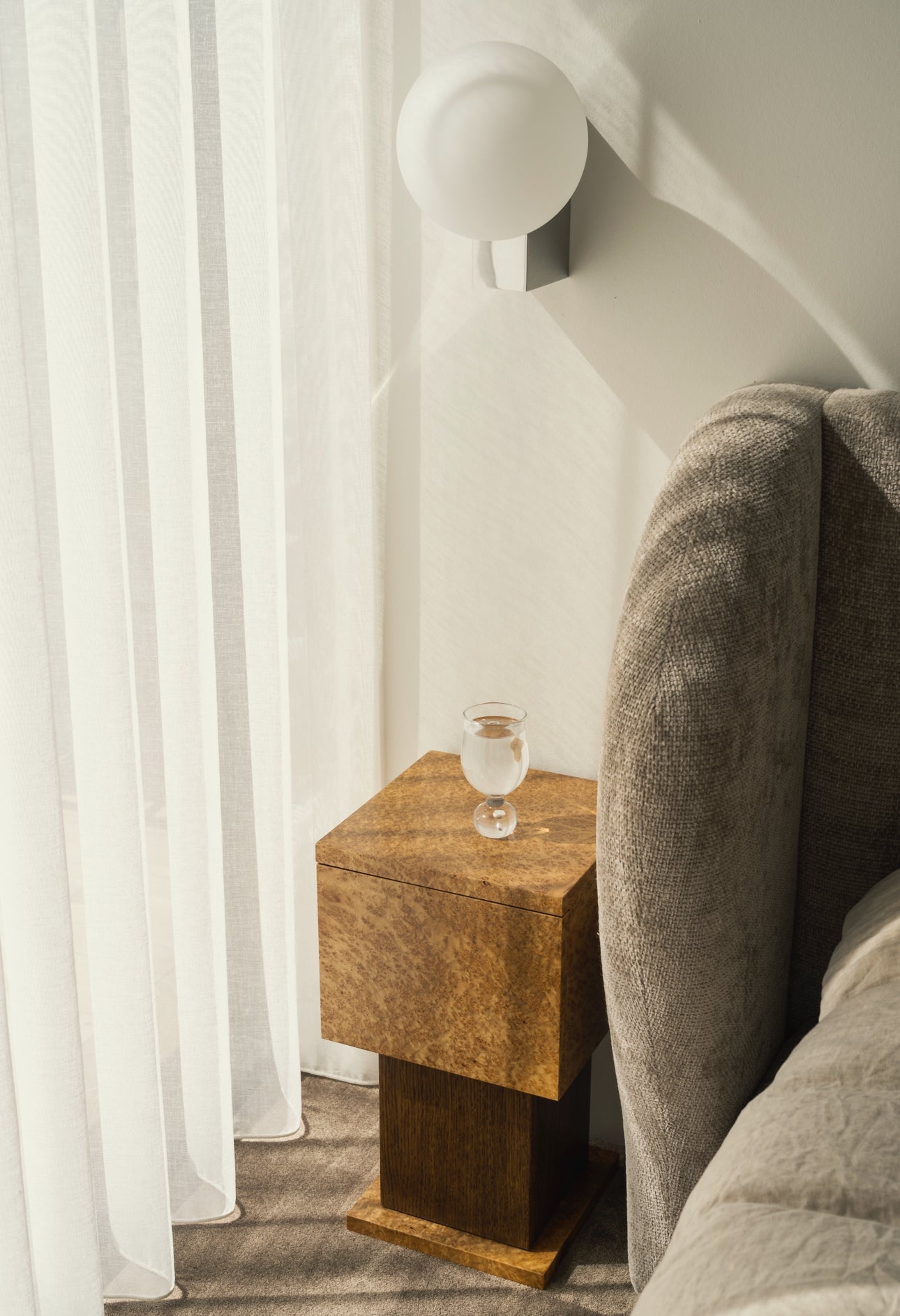 Bohult Uno Bedside Table in Burl Veneer & Stained Oak by Caia Leifsdotter