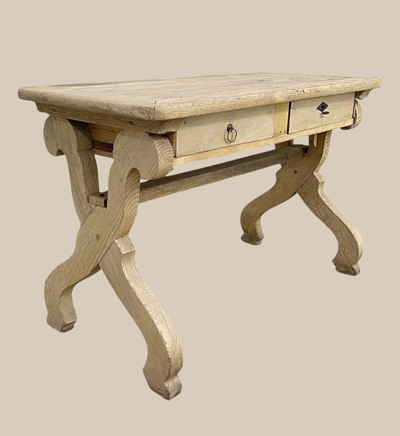 1900s Parisian French Oak Desk or Entry Table with Lyre Legs