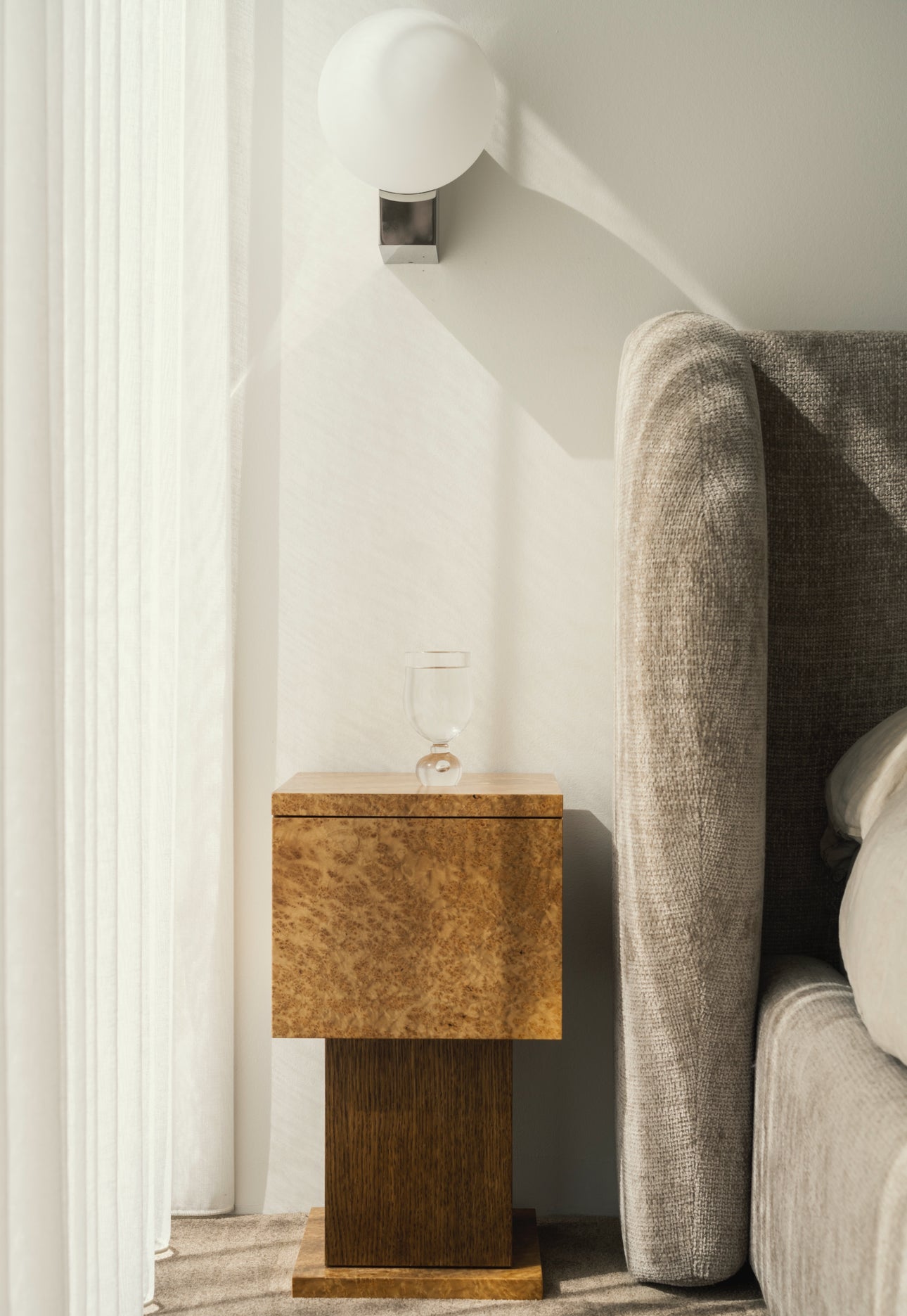 Bohult Uno Bedside Table in Burl Veneer & Stained Oak by Caia Leifsdotter