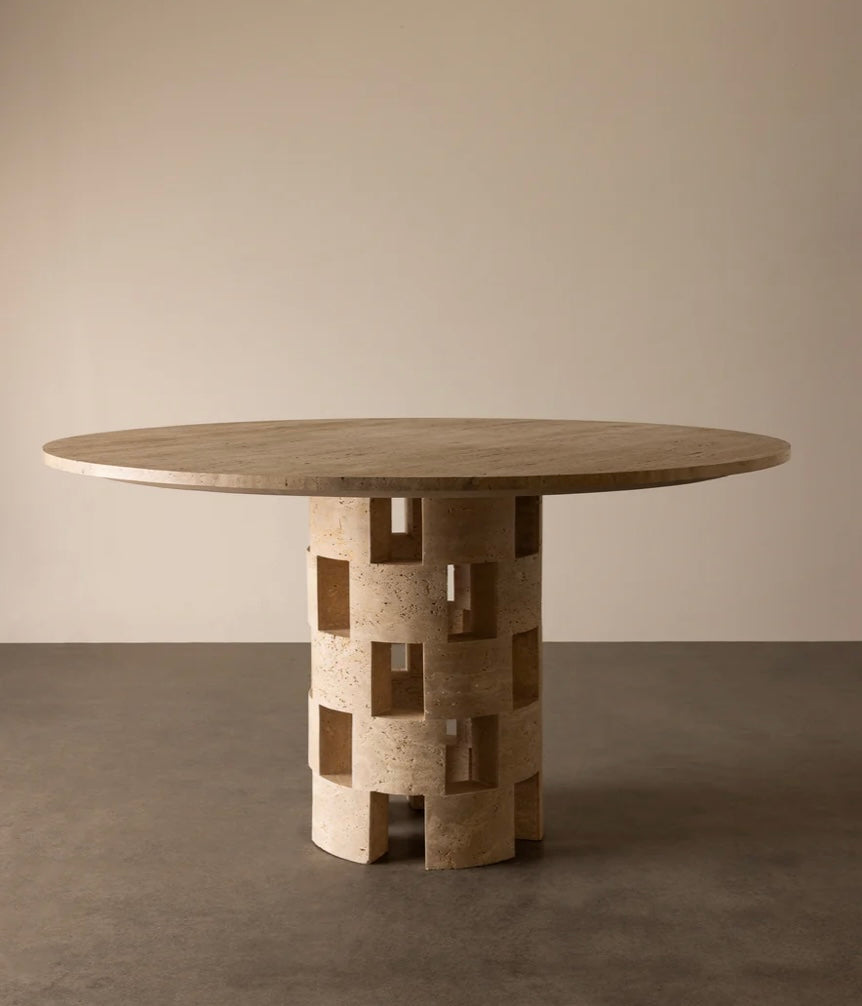Vivi Dining Table in travertine by Rachel Donath