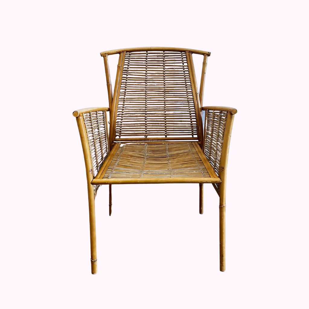 Mid-century French bamboo chair with natural woven detailing