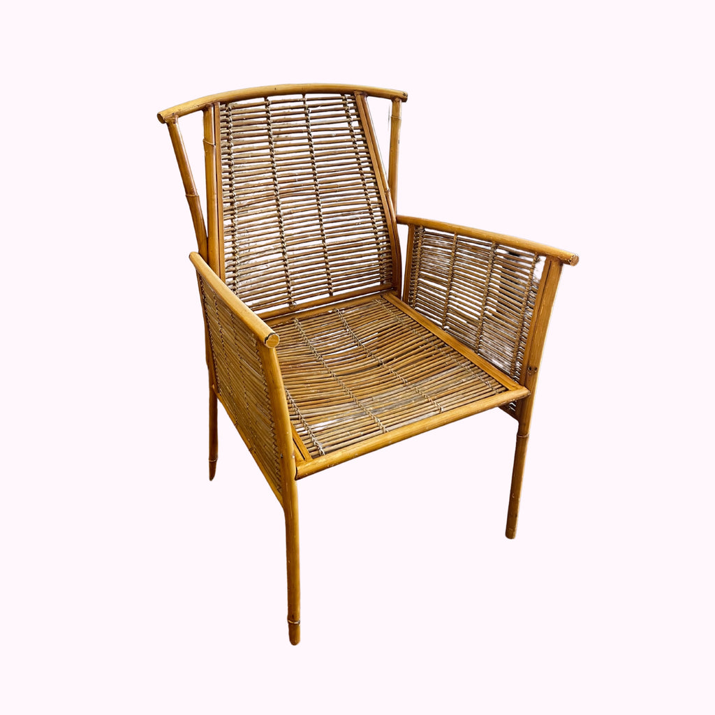 Mid-century French bamboo chair with natural woven detailing