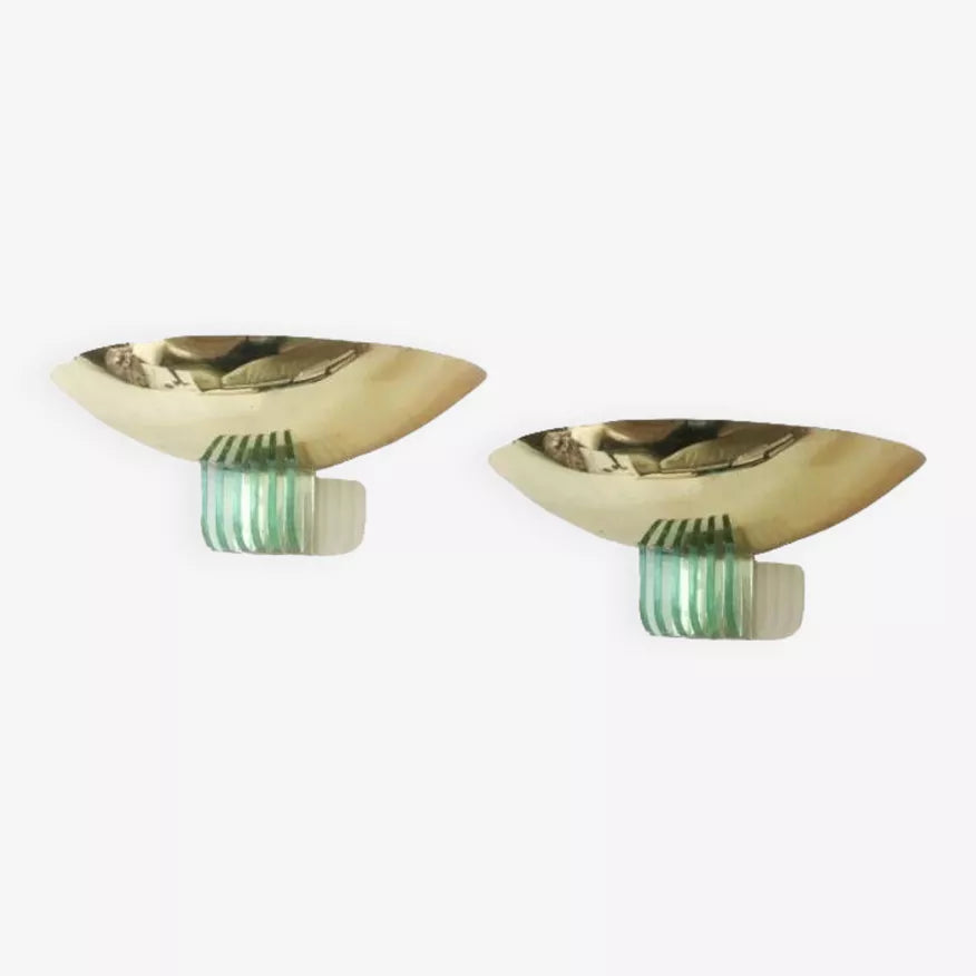 Pair of 1970s Fontana Arte and brass sconces