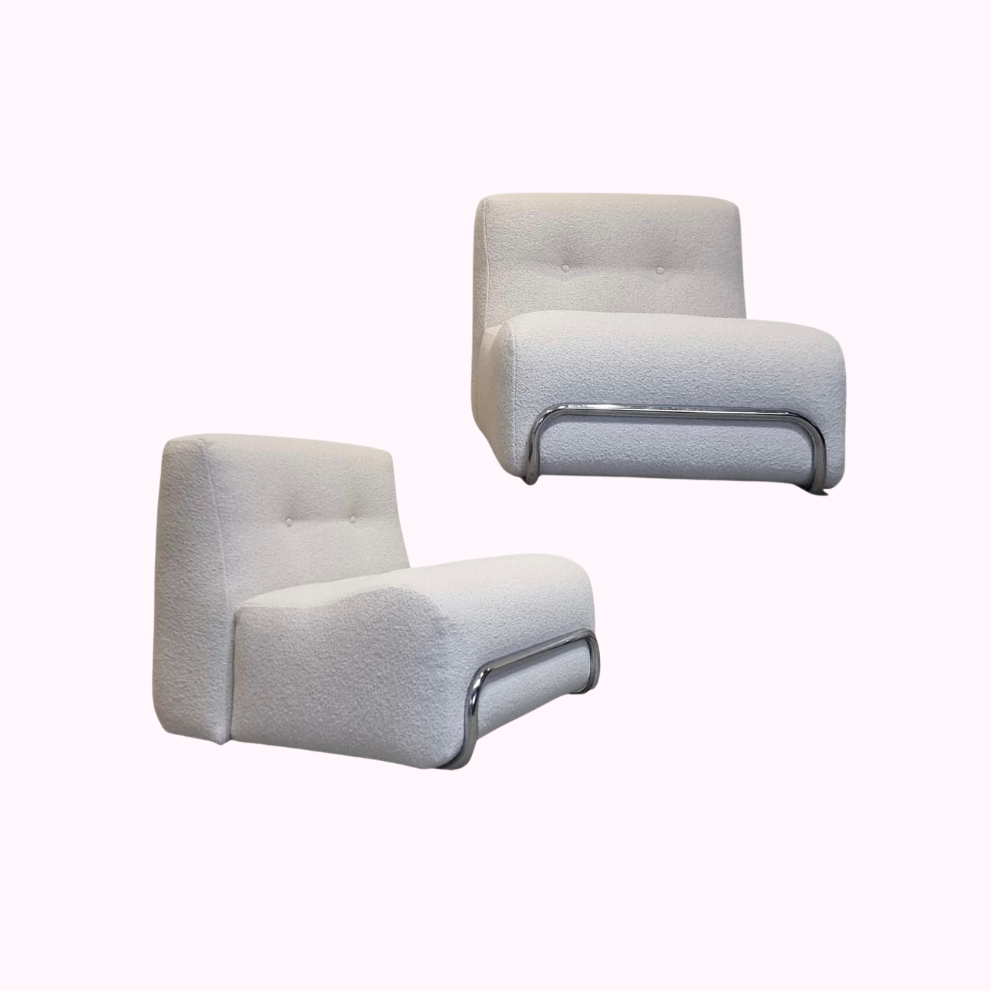 Pair of 1980s Italian Chrome & Boucle armchairs