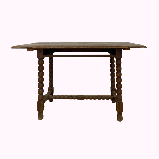 French 19th C Oak Table
with Bobbin Legs