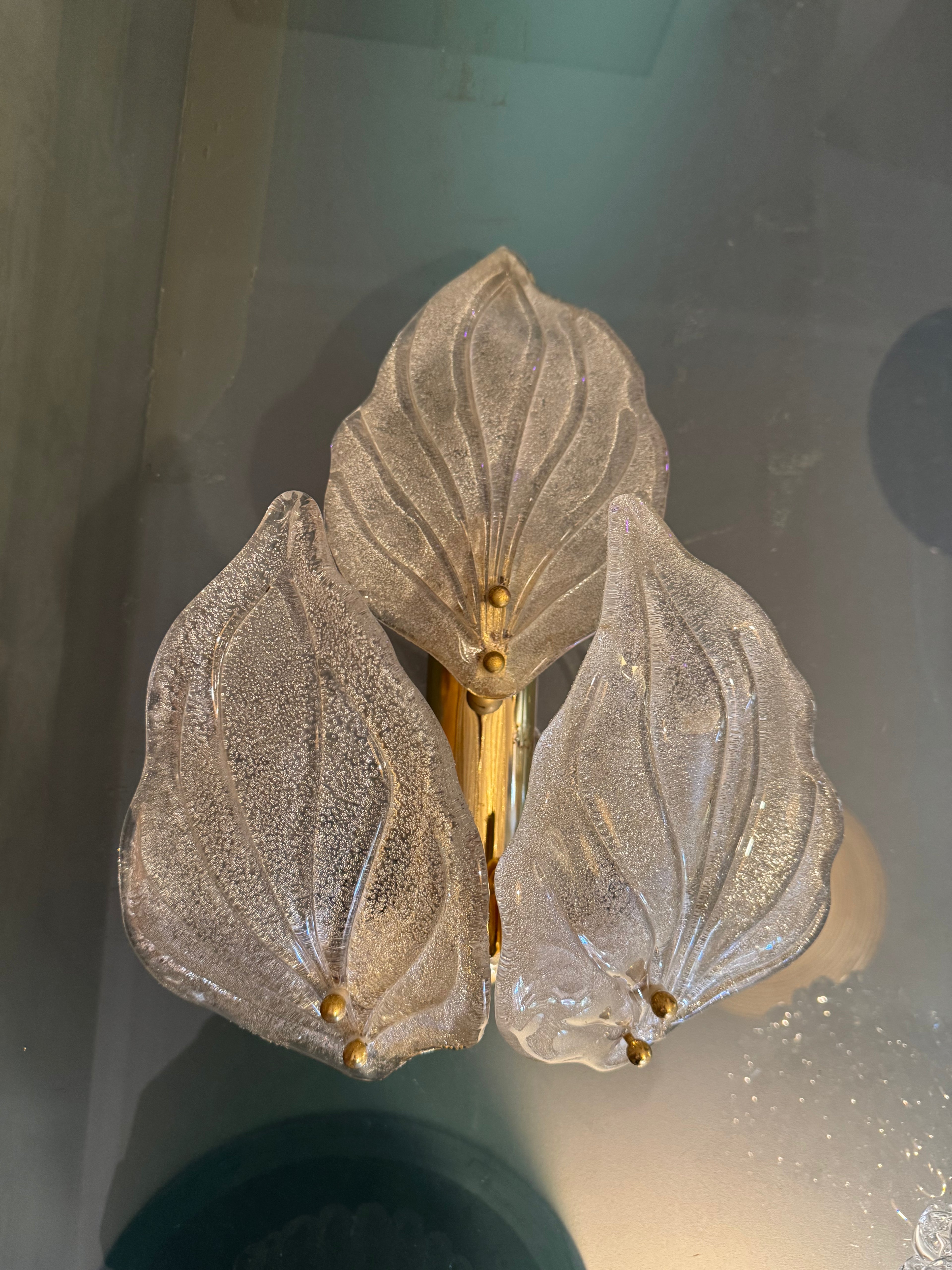 Pair of 1940s Murano Barovier Leaf Sconces