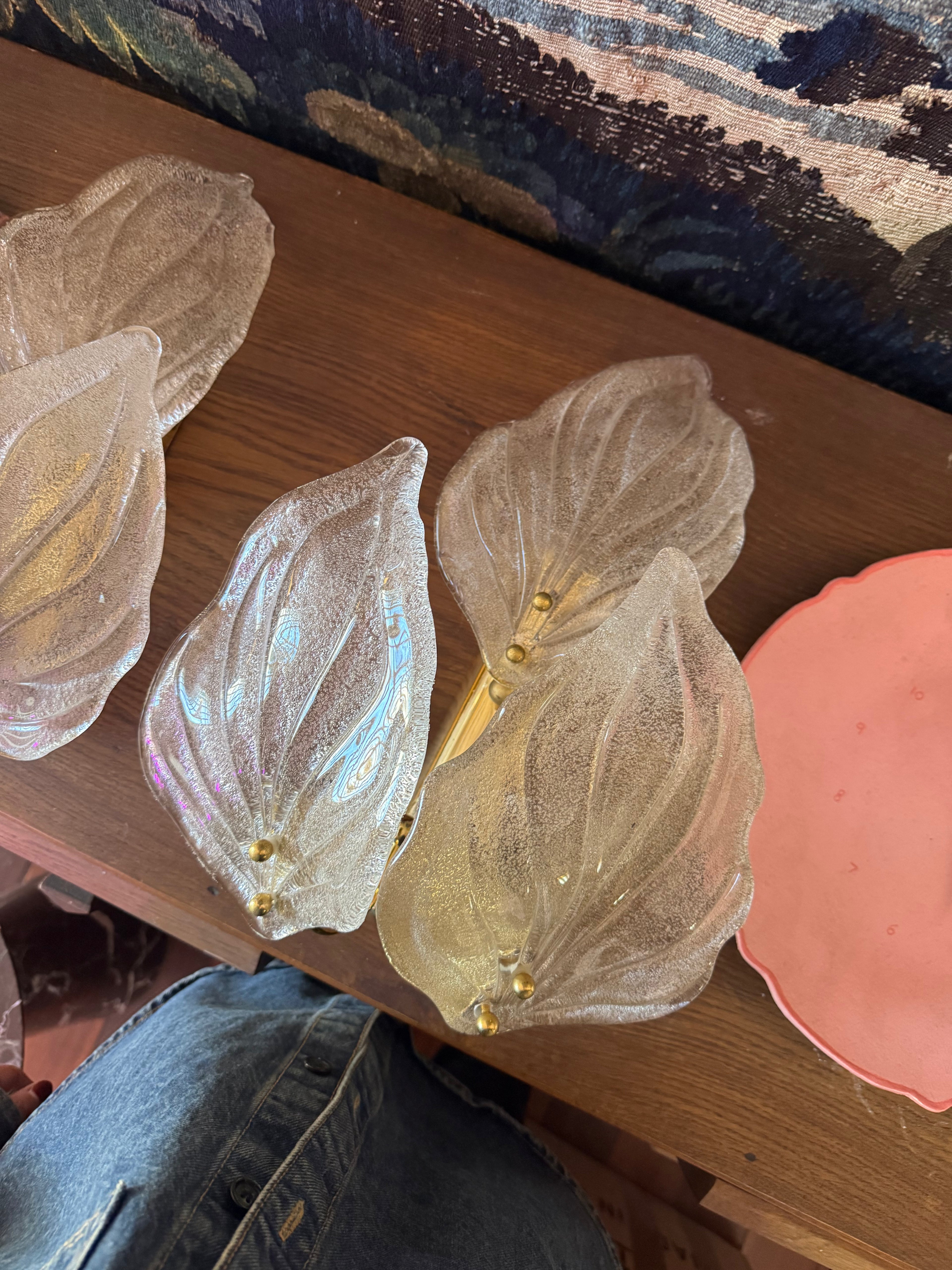 Pair of 1940s Murano Barovier Leaf Sconces