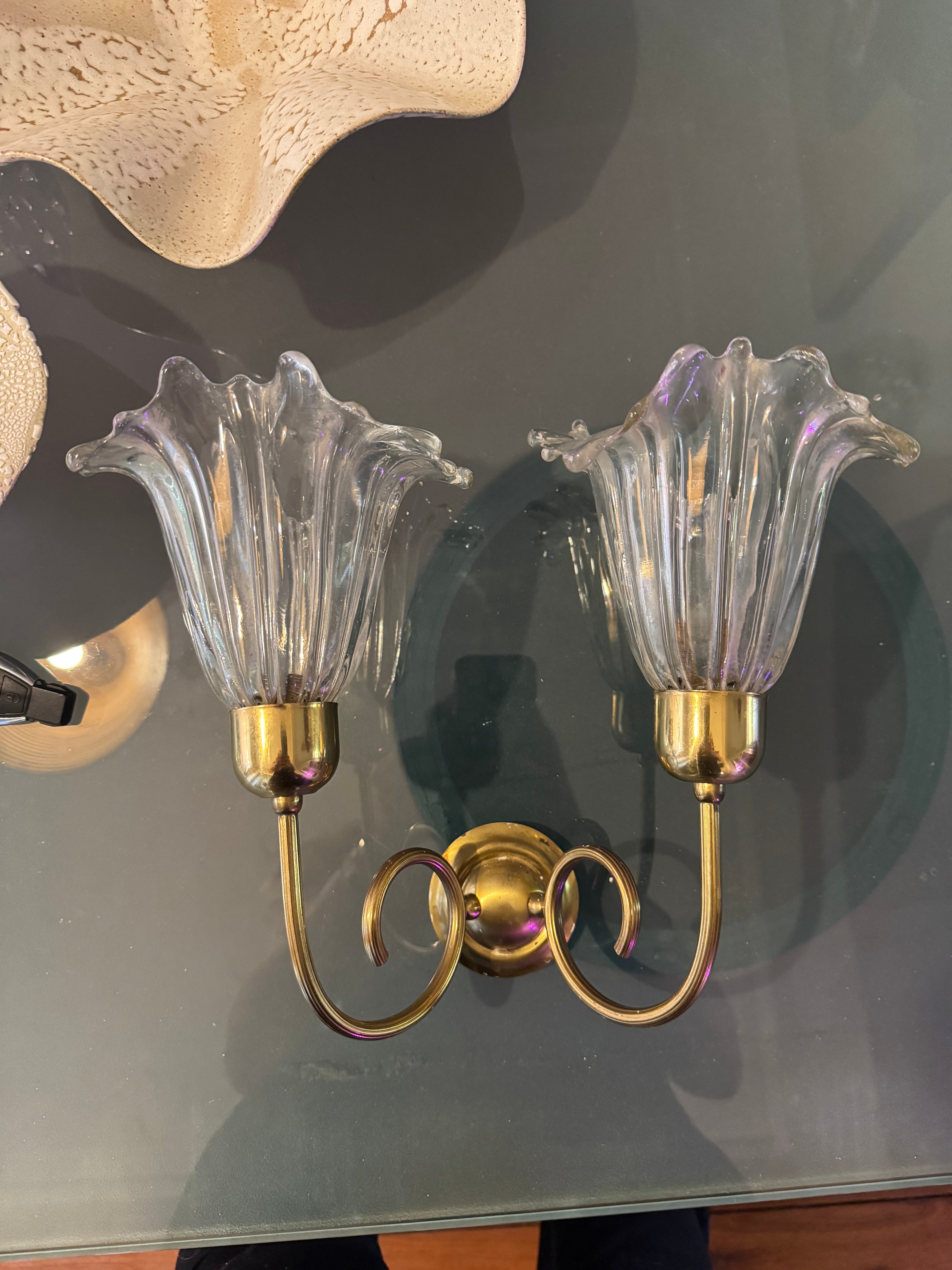 Pair of Barovier Murano Tulip wall lights 1940s