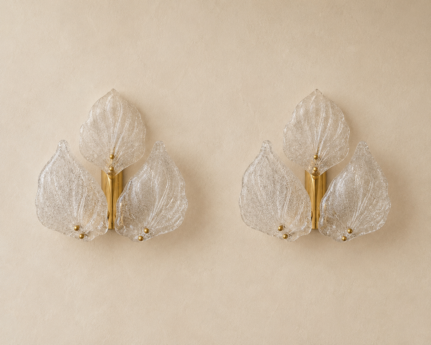 Pair of 1940s Murano Barovier Leaf Sconces