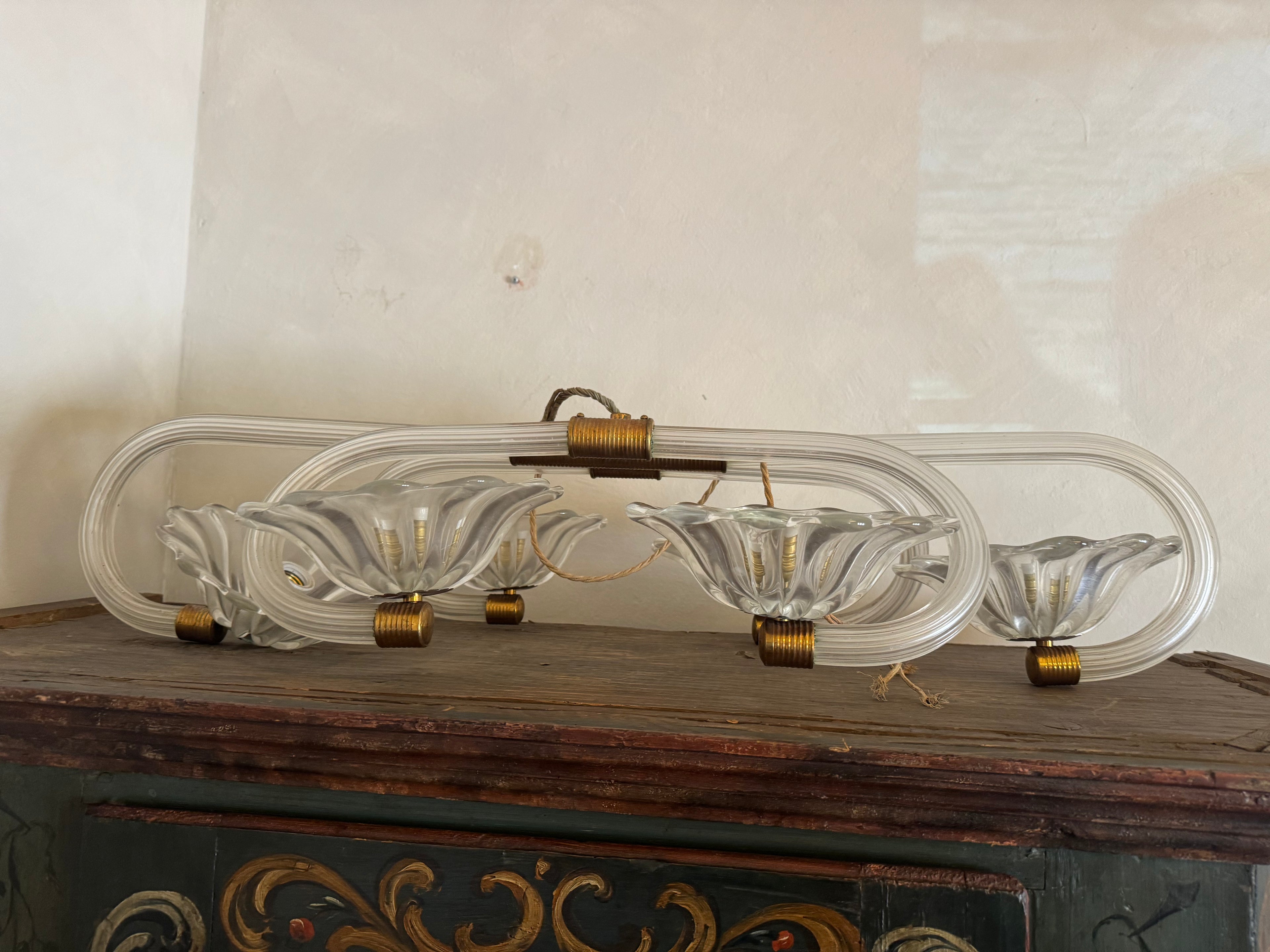 1940s Barovier & Toso Murano and brass Linear Chandelier