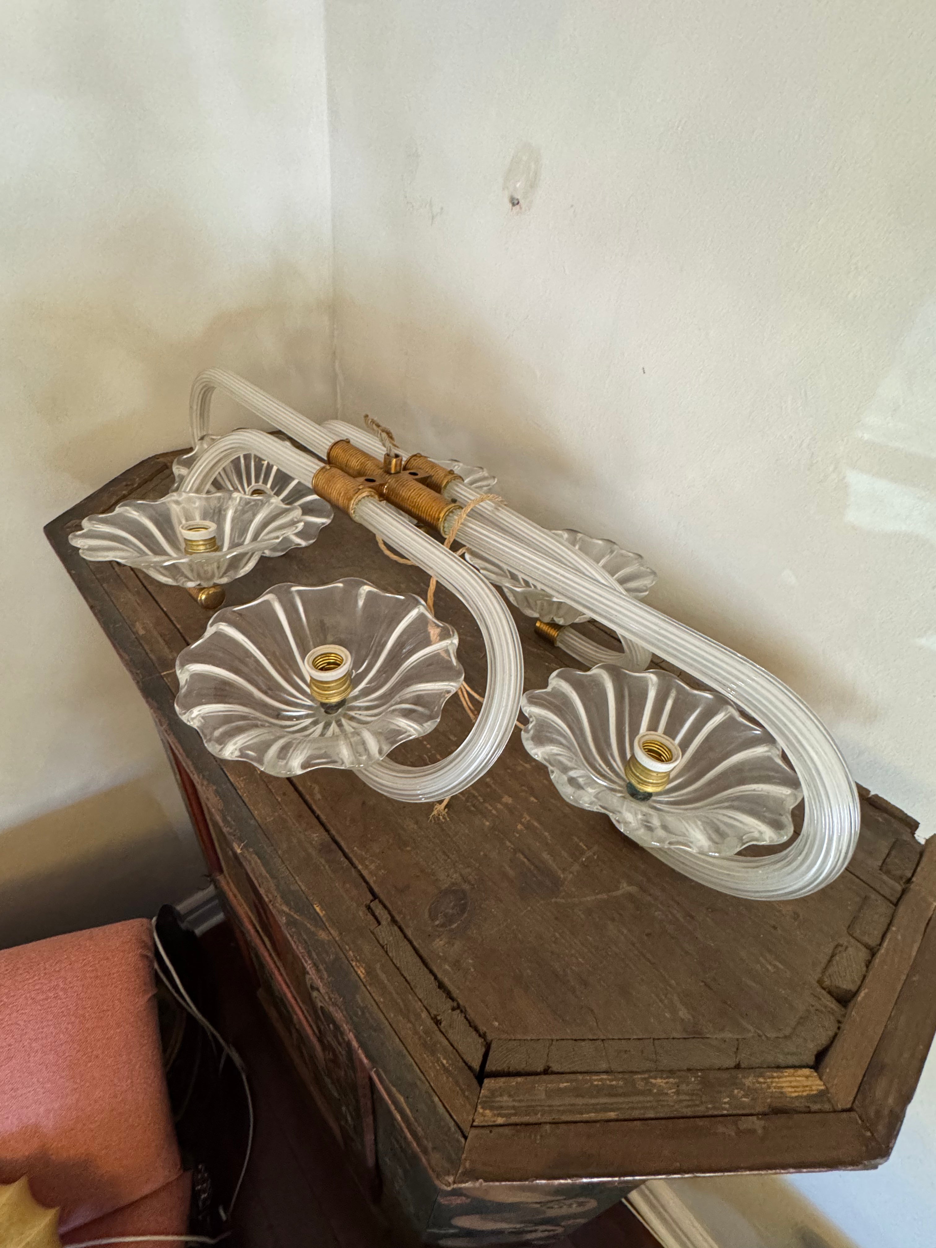 1940s Barovier & Toso Murano and brass Linear Chandelier