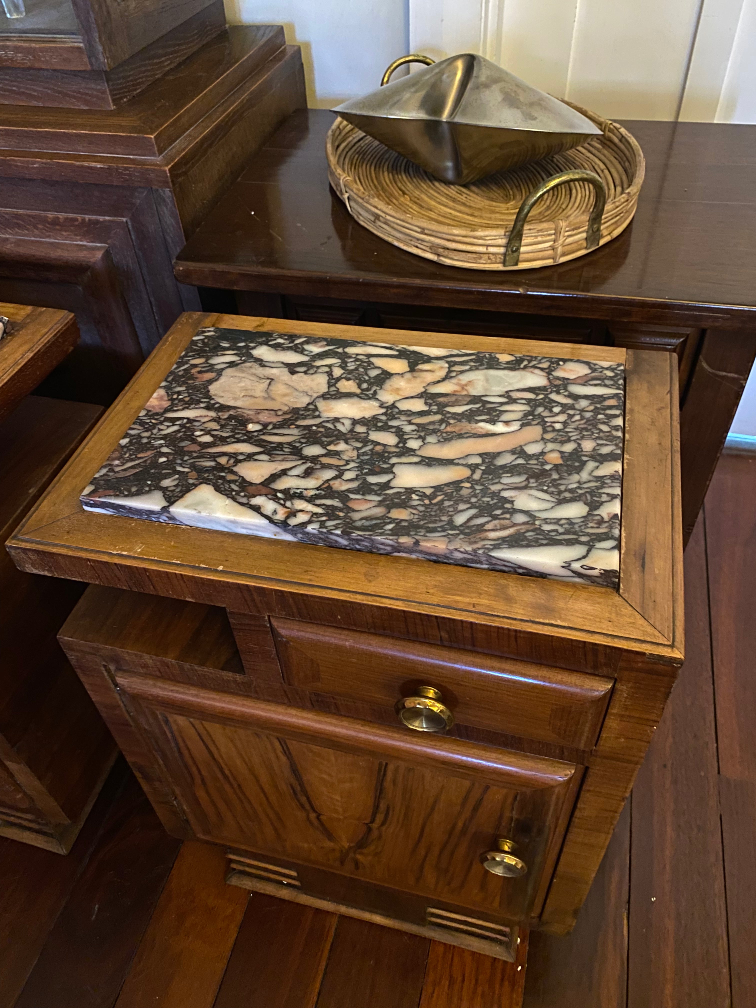 Walnut Stained French Oak Side tables with a Marble top