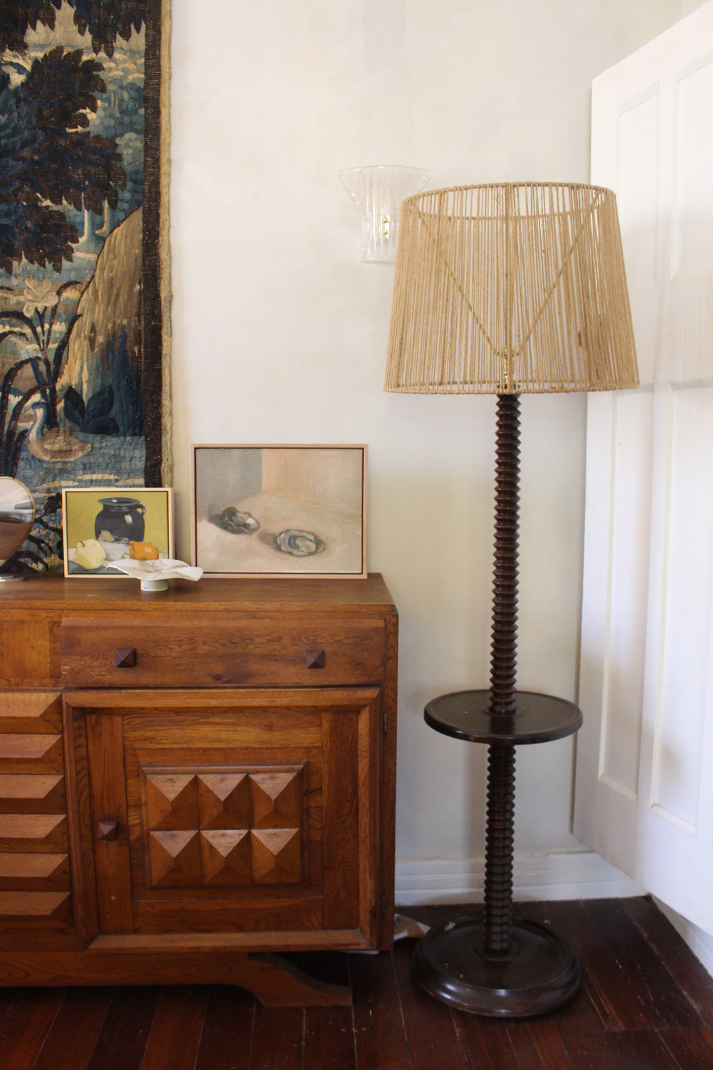 Charles Dudouyt Oak Floor Lamp, France, 1930s