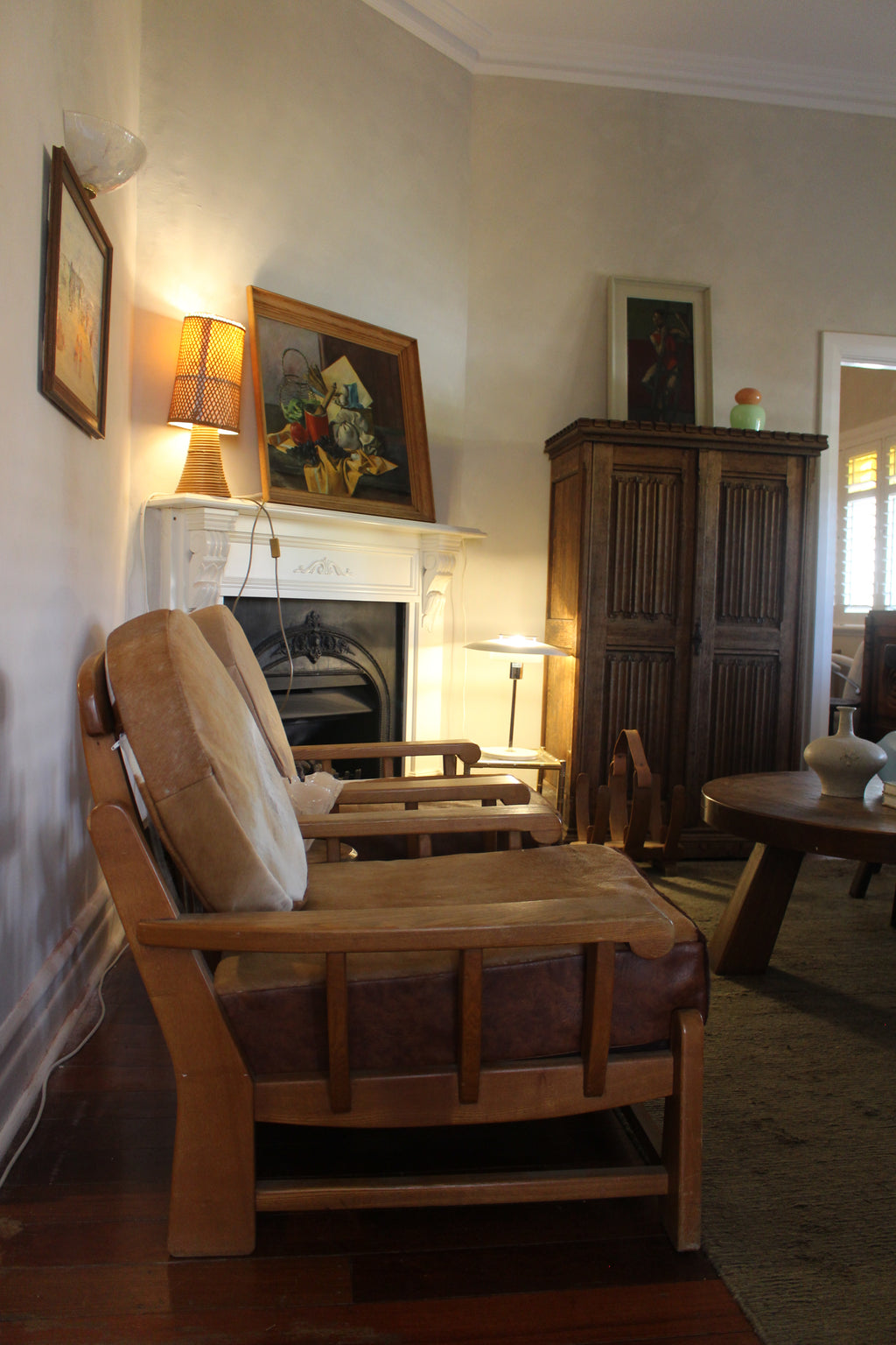 Guillerme & Chambron Armchairs with Cow Hide, 1950