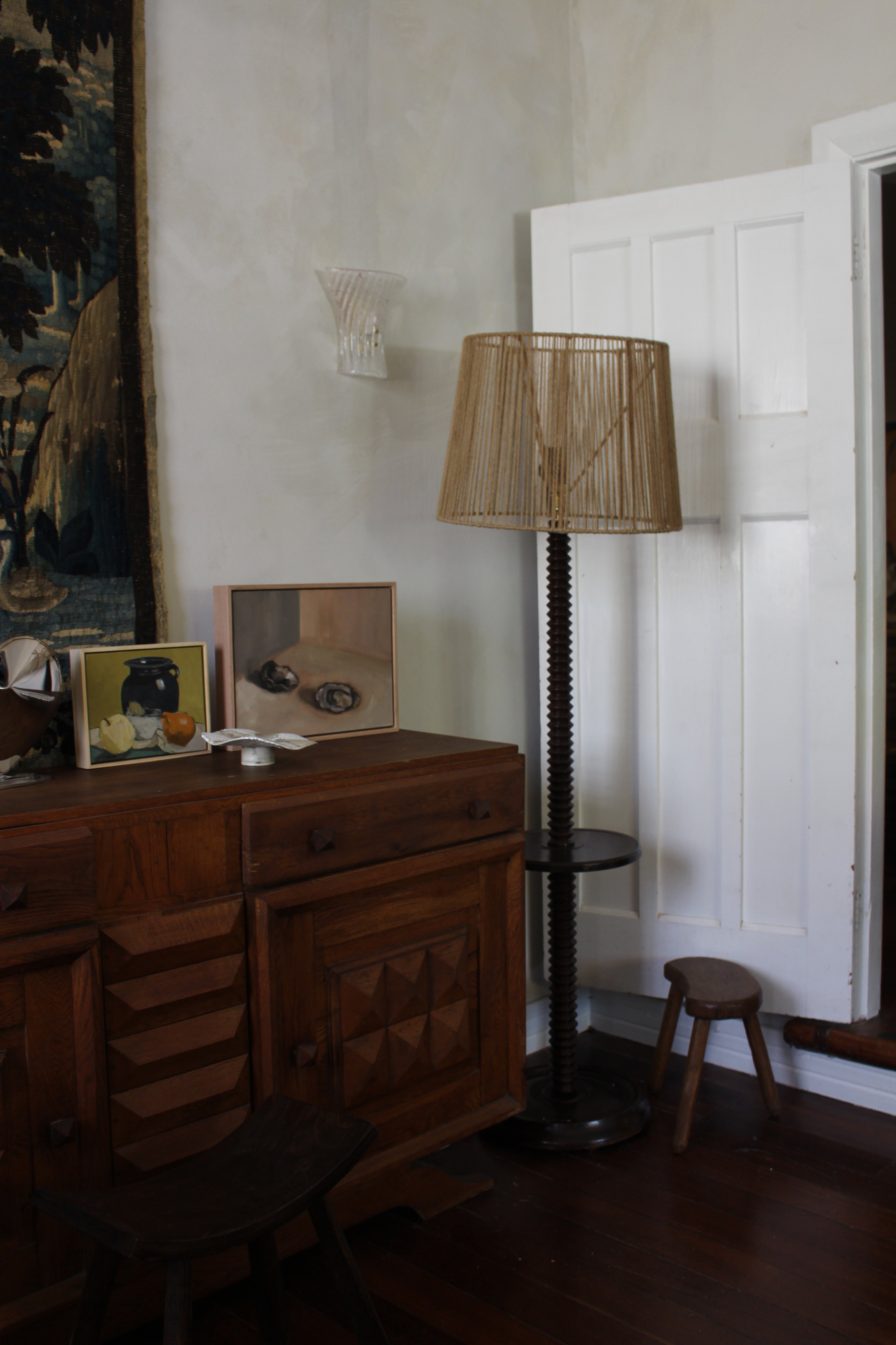 Charles Dudouyt Oak Floor Lamp, France, 1930s