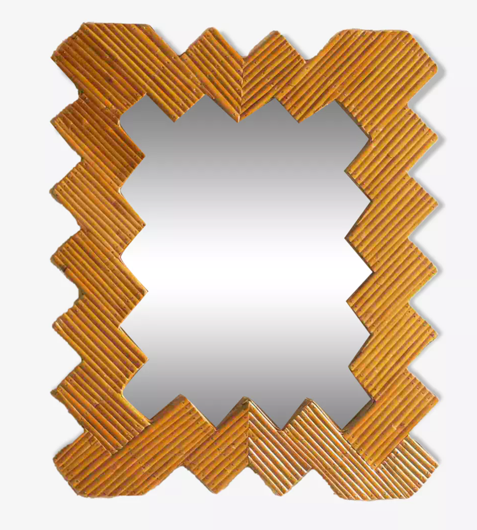 Chevron pattern Rattan mirror