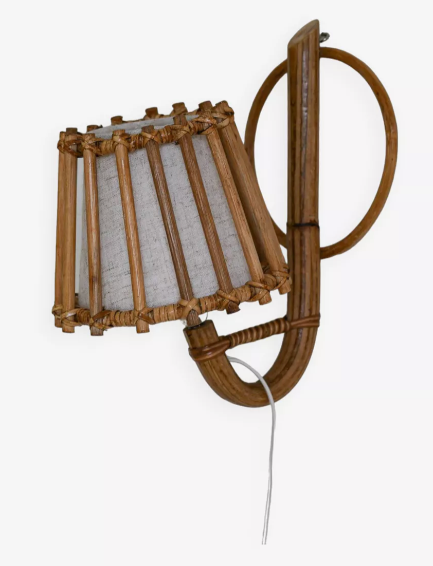 Mid-century modern rattan wall sconce