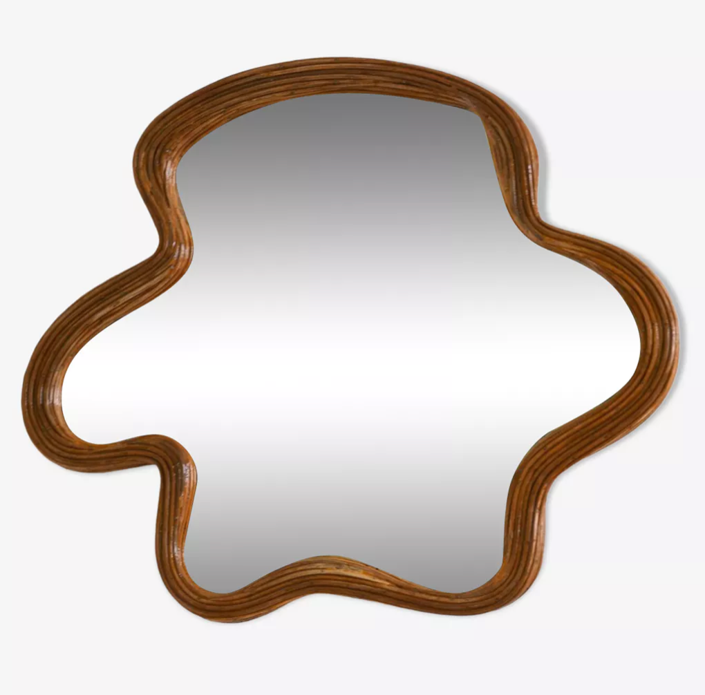 Organic-Shaped Wicker Mirror