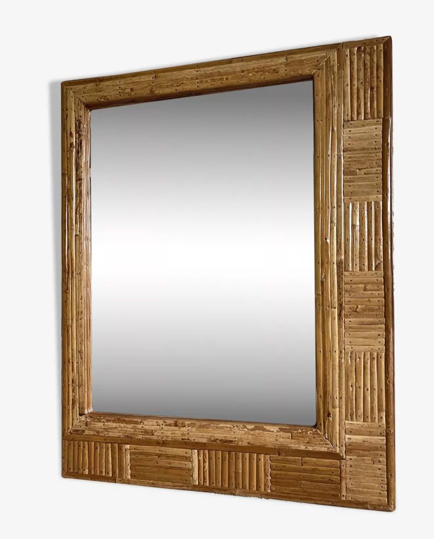 Rectangular rattan mirror