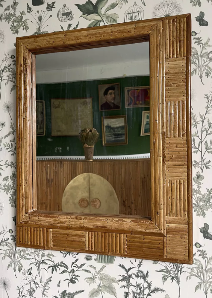 Rectangular rattan mirror
