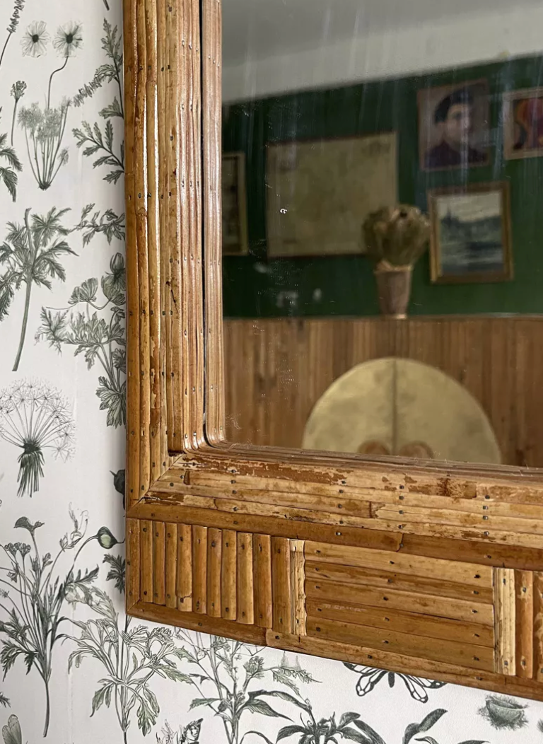 Rectangular rattan mirror
