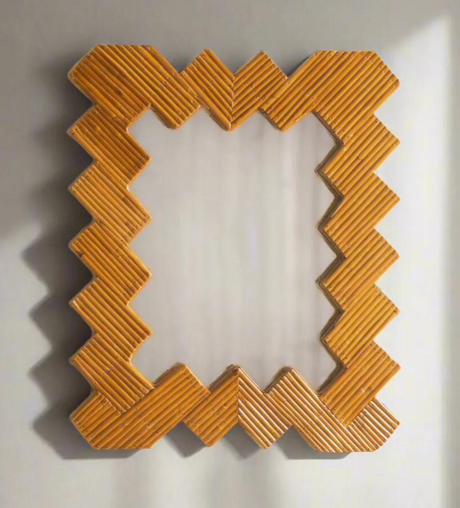 Chevron pattern Rattan mirror