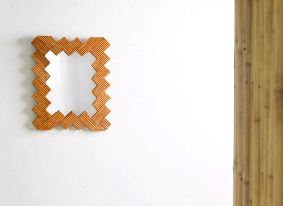 Chevron pattern Rattan mirror
