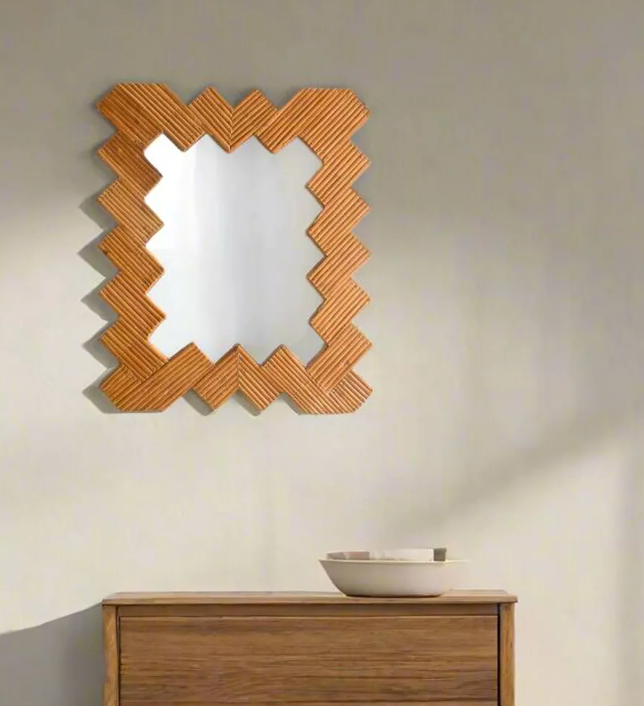 Chevron pattern Rattan mirror