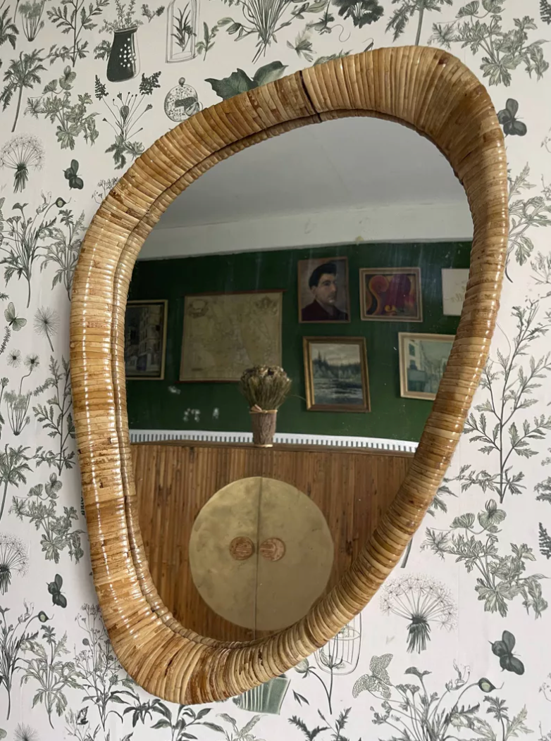 Mid Century Rattan Wall Mirror