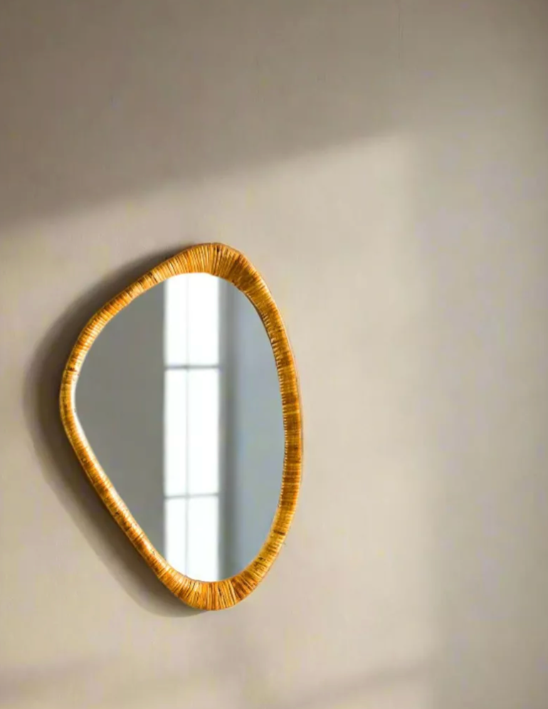 Mid Century Rattan Wall Mirror