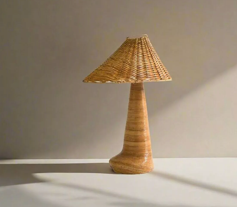 Asymmetrical Mushroom Rattan Table Lamp