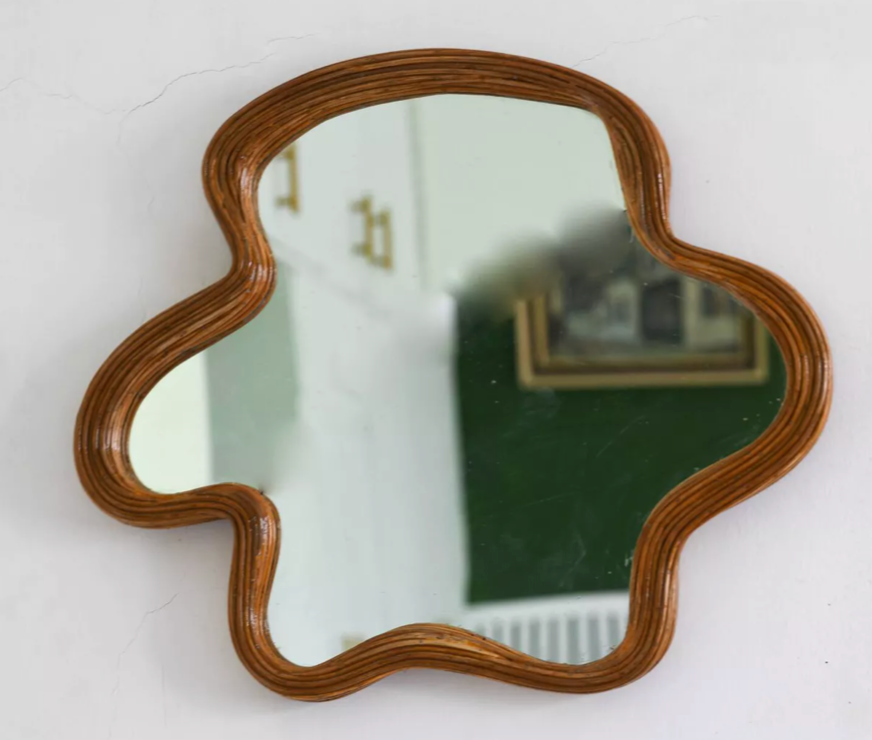 Organic-Shaped Wicker Mirror