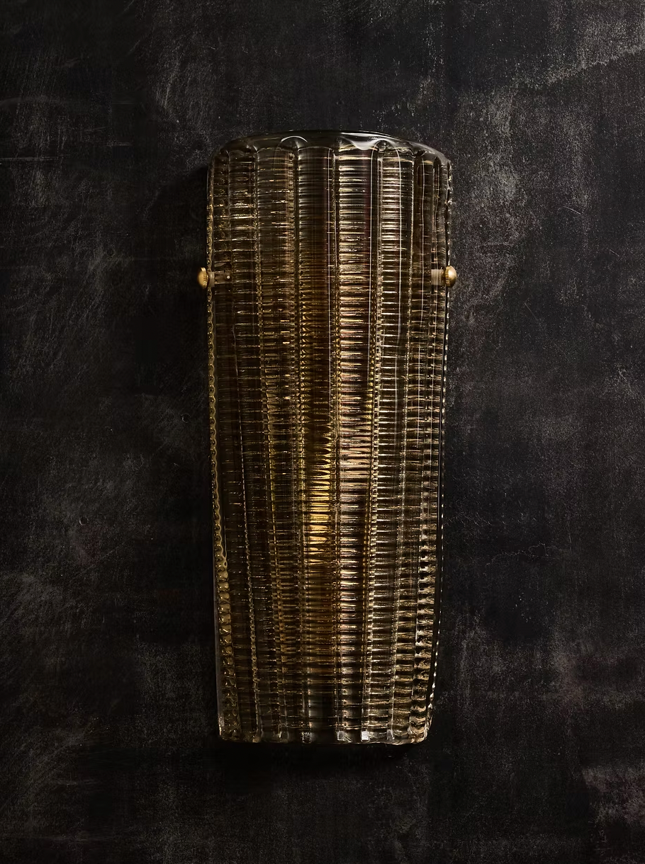 Italian Ribbed Curved Murano Glass Wall Light
