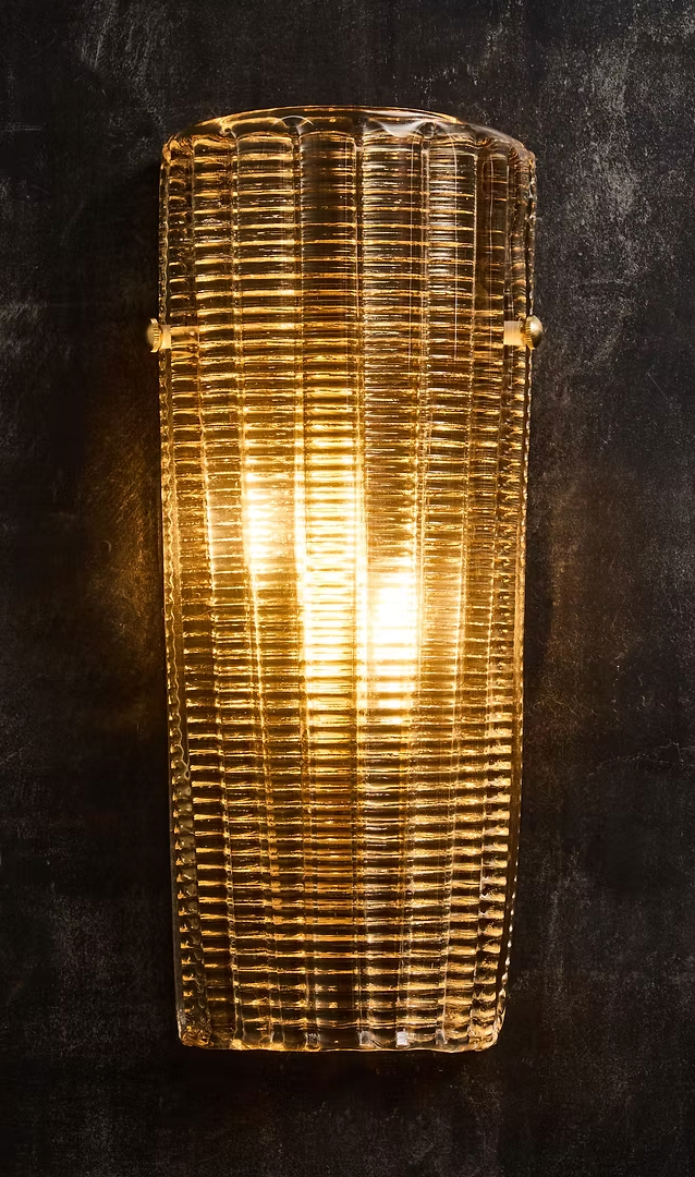 Italian Ribbed Curved Murano Glass Wall Light