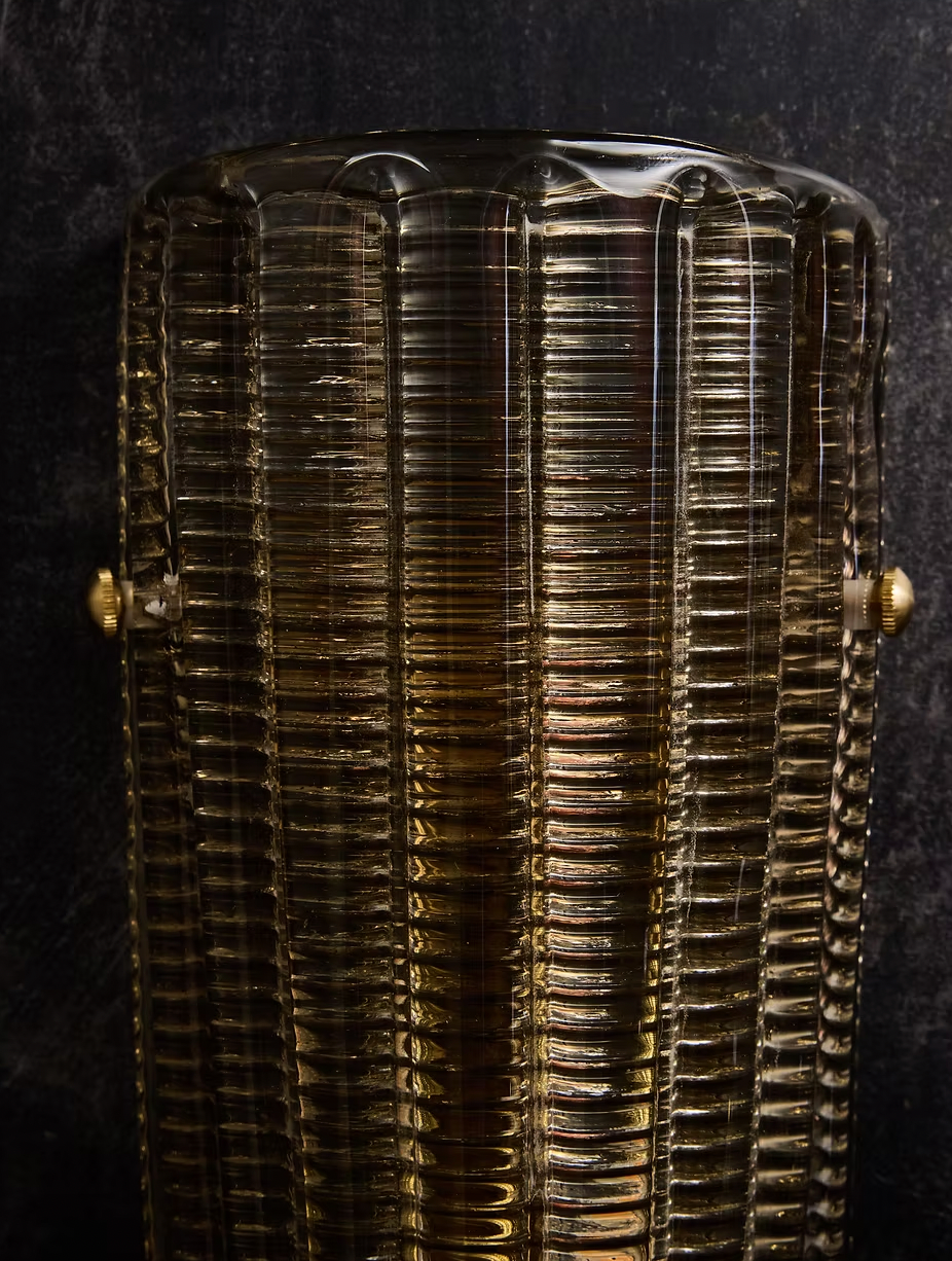 Italian Ribbed Curved Murano Glass Wall Light