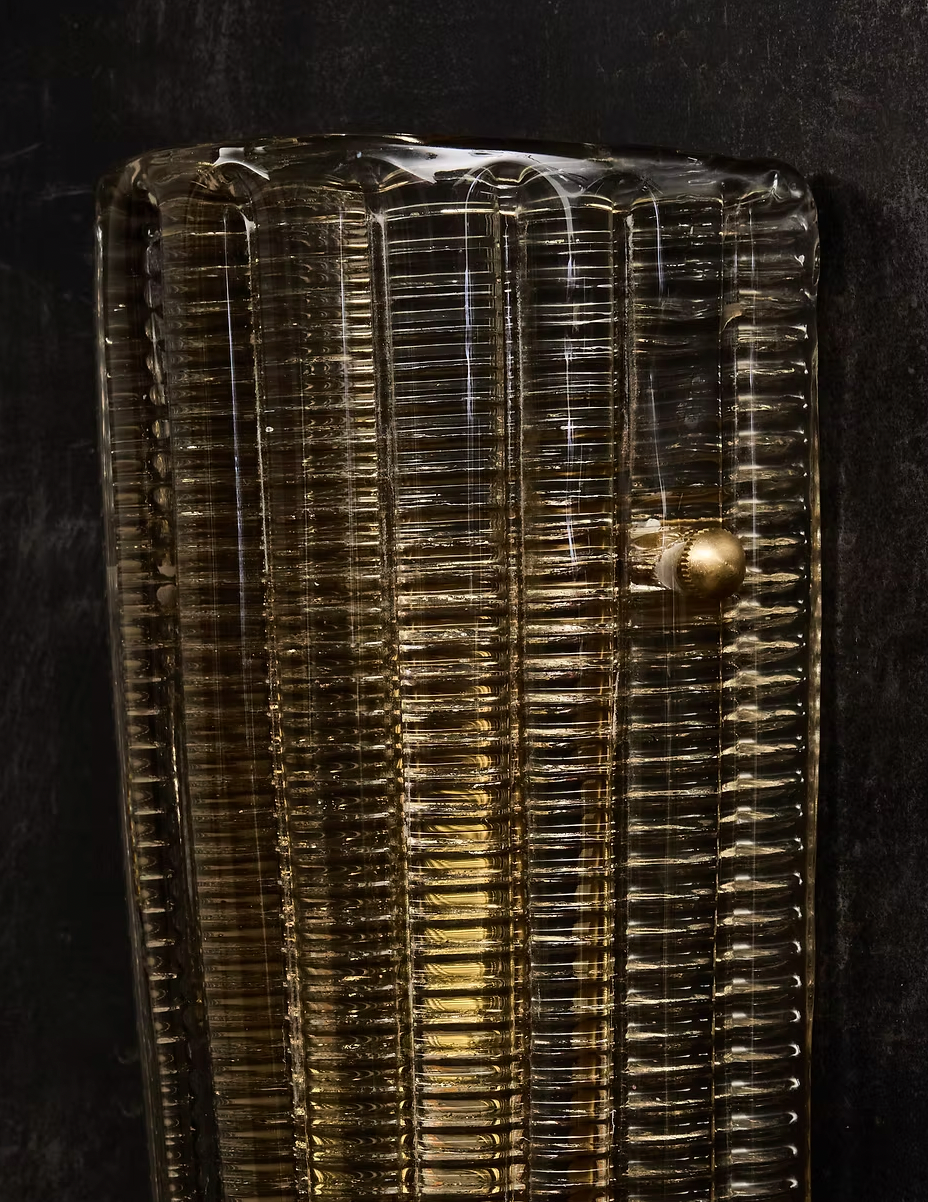 Italian Ribbed Curved Murano Glass Wall Light