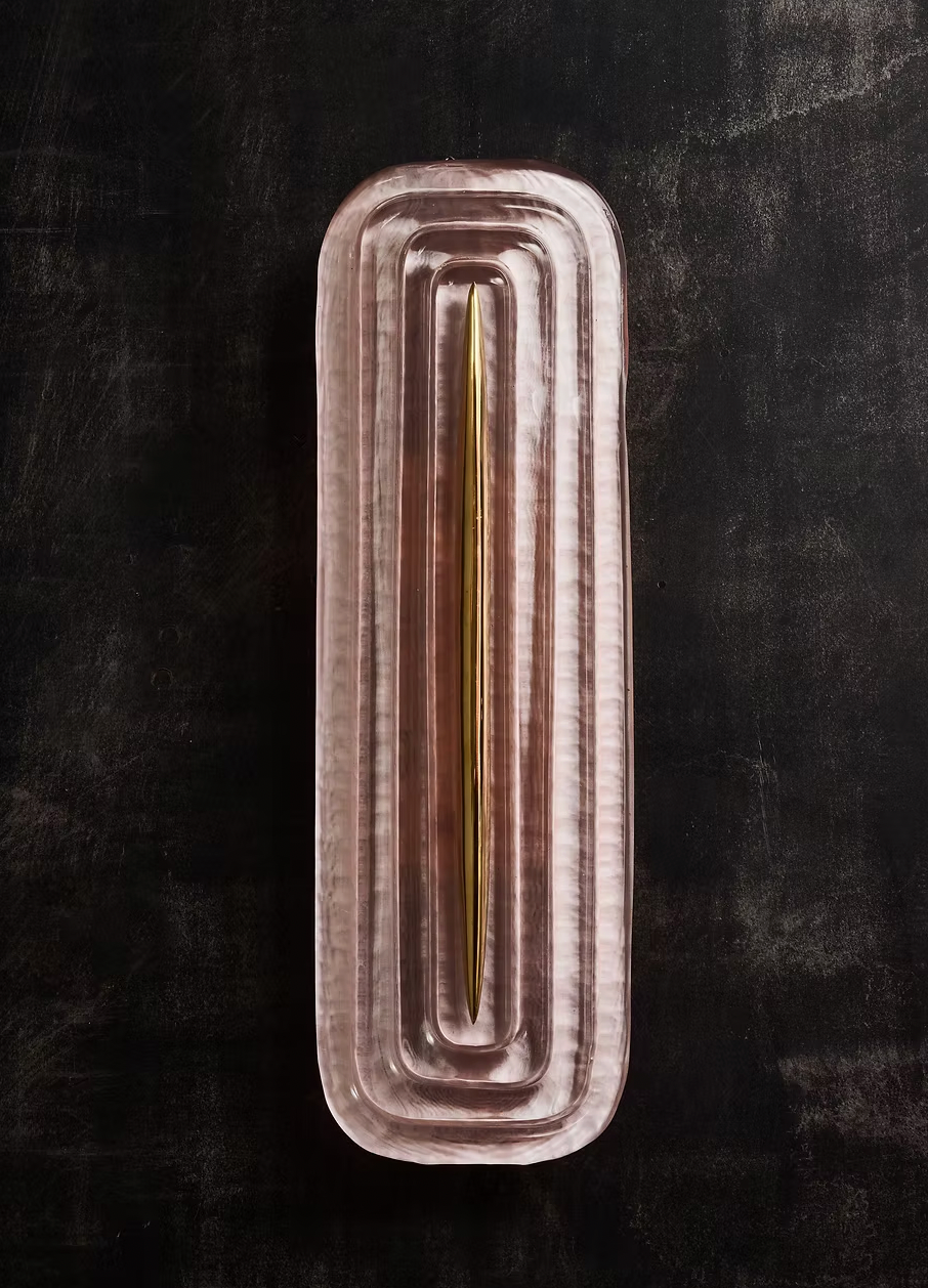 Pink Murano and Brass Sculptural Wall Light