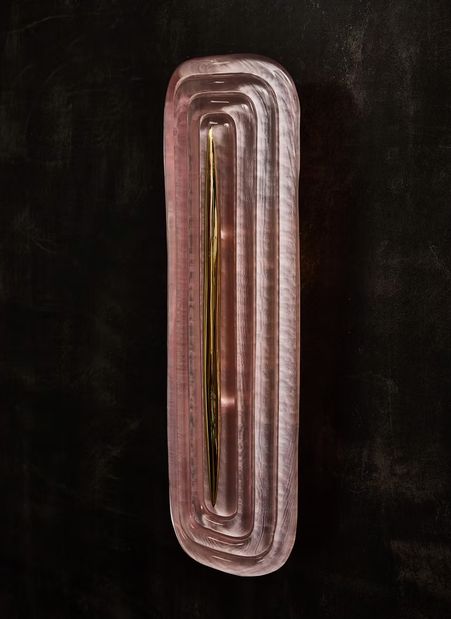 Pink Murano and Brass Sculptural Wall Light