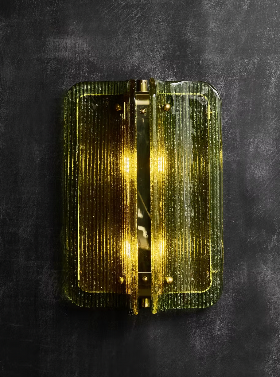 Small Textured Green Murano Glass and Brass Wall Light