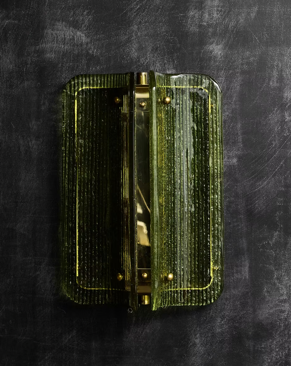 Small Textured Green Murano Glass and Brass Wall Light