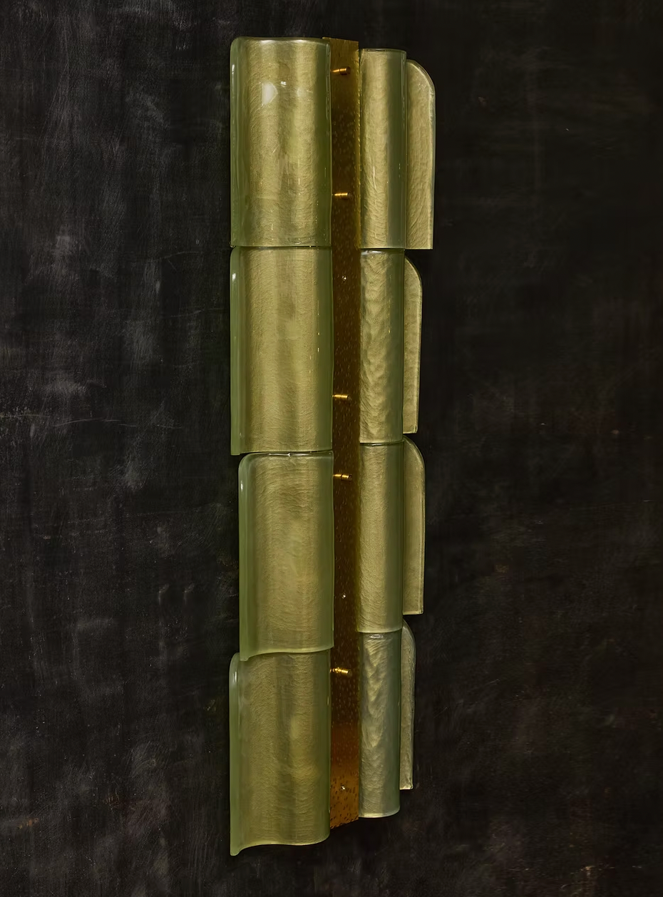 Tall Wavy Brass and Green Murano Glass Wall Light