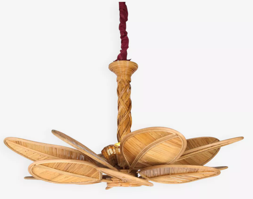 Vintage Rattan Leaf Chandelier