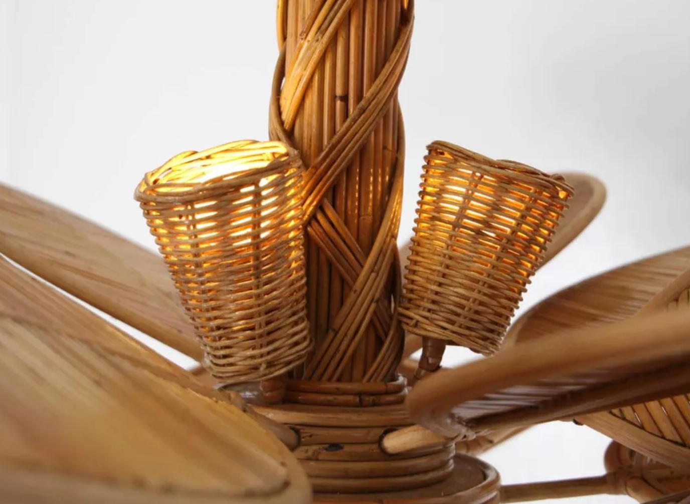 Vintage Rattan Leaf Chandelier