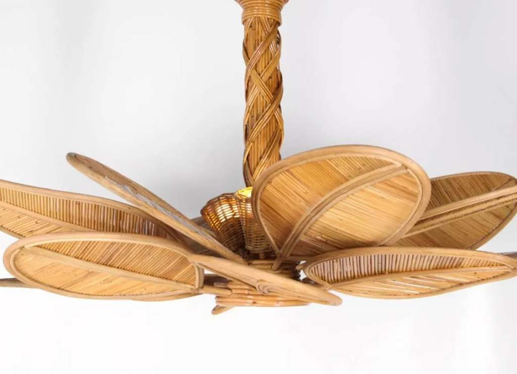 Vintage Rattan Leaf Chandelier