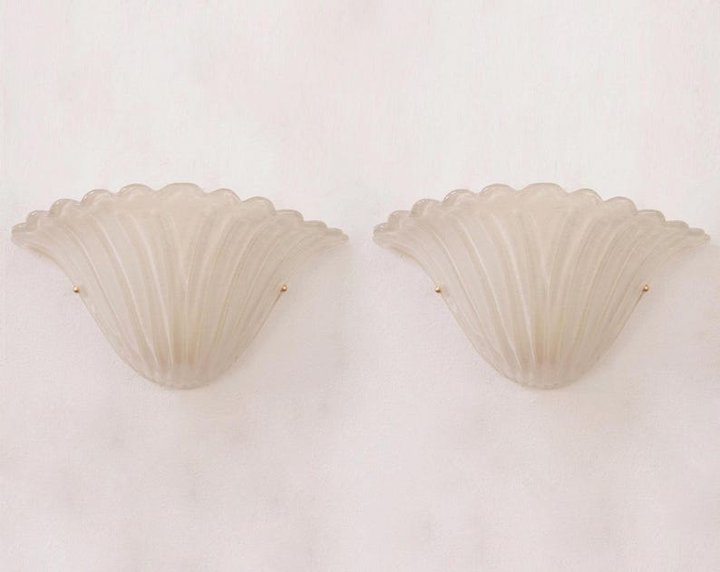 Pair of alabaster fan-shaped Murano glass wall sconces